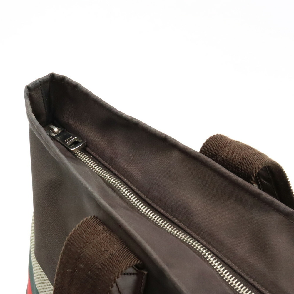 Gucci Brown Bag Sherry Line Leather Tote Green Diamante Red Nylon - Picture 6 of 8
